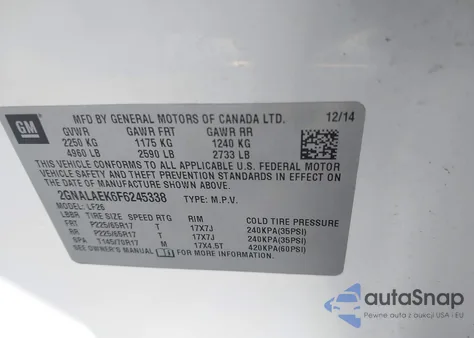 2015 Chevrolet Equinox Ls from USA, damaged, VIN 2GNALAEK6F6245338